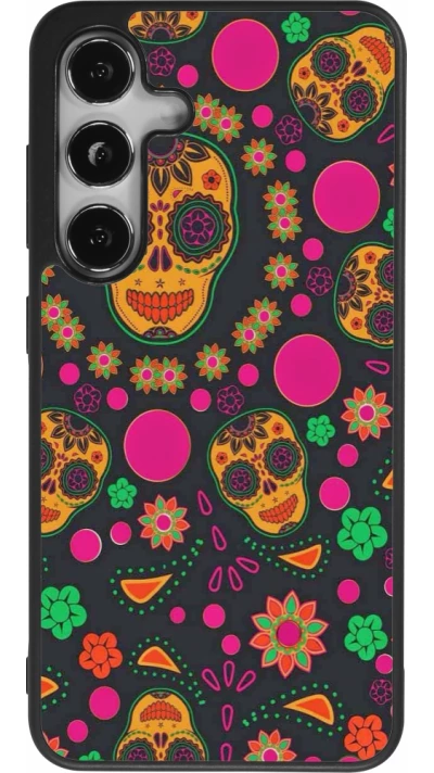 Samsung Galaxy S25 Case Hülle - Silikon schwarz Halloween 22 colorful mexican skulls