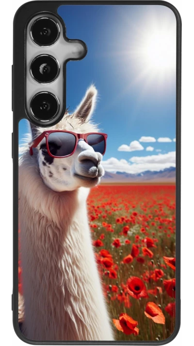 Samsung Galaxy S25 Case Hülle - Silikon schwarz Lama Chic in Mohnblume