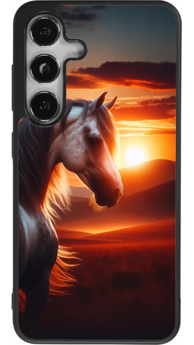 Samsung Galaxy S25 Case Hülle - Silikon schwarz Majestätischer Sonnenuntergang Pferd