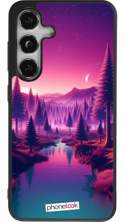 Samsung Galaxy S25 Case Hülle - Silikon schwarz Lila-rosa Landschaft