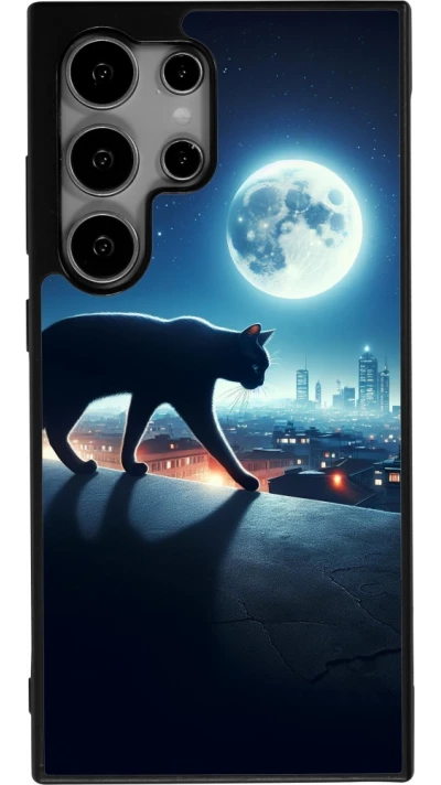 Samsung Galaxy S25 Ultra Case Hülle - Silikon schwarz Schwarze Katze unter dem Vollmond