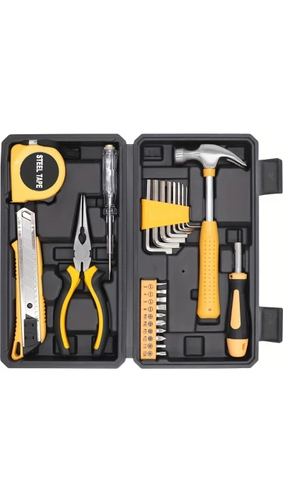 Boîte à outils 25 pièces pratique portable compacte avec les outils essentiels - Jaune