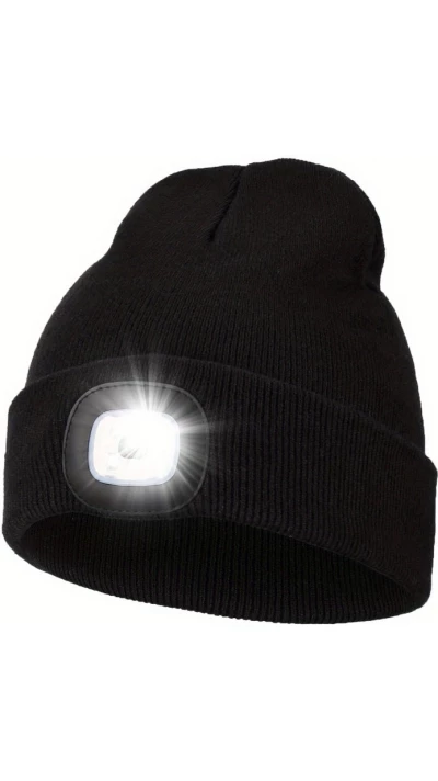Bonnet LED unisexe avec lampe frontale pour activités nocturnes - Noir