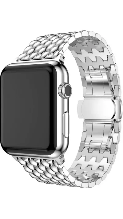 Bracelet acier à petits maillons style alvéoles et boucle déployante double - Argent - Apple Watch 38/40/41/42 mm