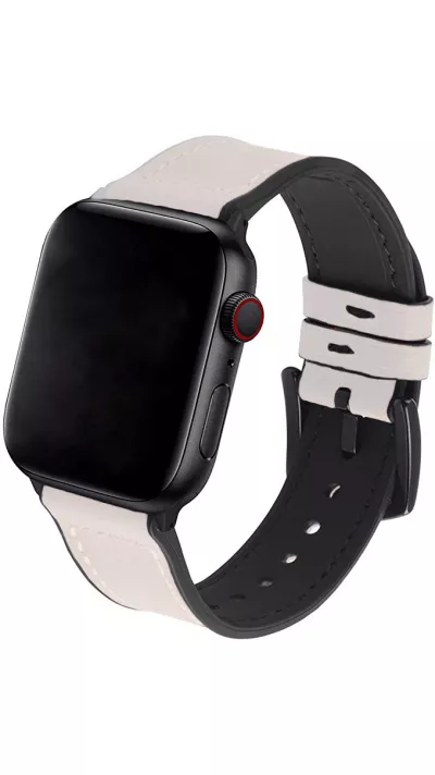 Bracelet cuir et silicone blanc cassé - Apple Watch 38/40/41/42 mm