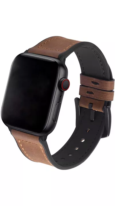 Bracelet cuir et silicone brun clair - Apple Watch 44/45/46/49 mm