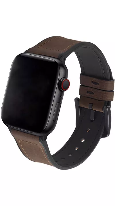 Bracelet cuir et silicone brun foncé - Apple Watch 44/45/46/49 mm