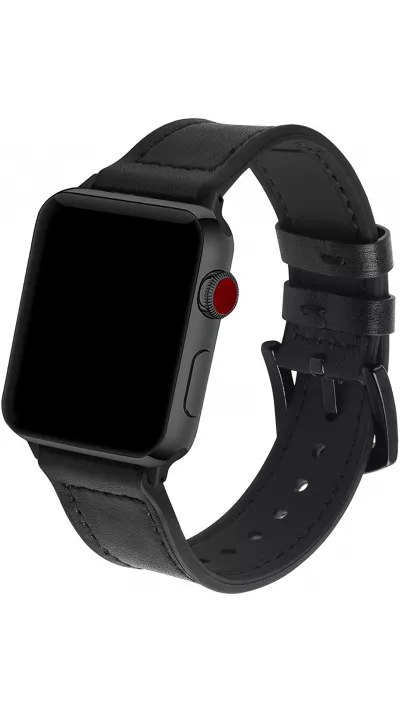 Bracelet cuir et silicone noir - Apple Watch 38/40/41/42 mm