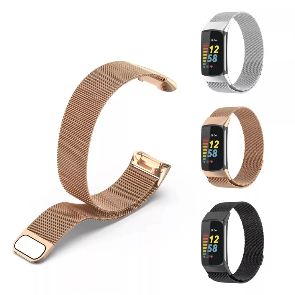 Milanaise-Armband aus Stahl in (Größe L) - Vintage gold - Fitbit Charge 5 / 6