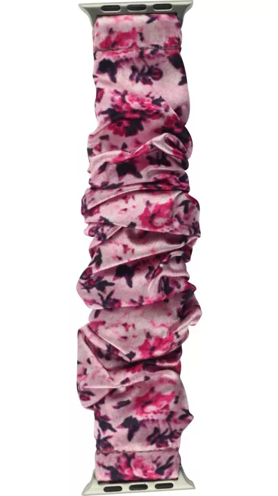 Bracelet tissu chouchous fleurs rose - Apple Watch 38/40/41/42 mm