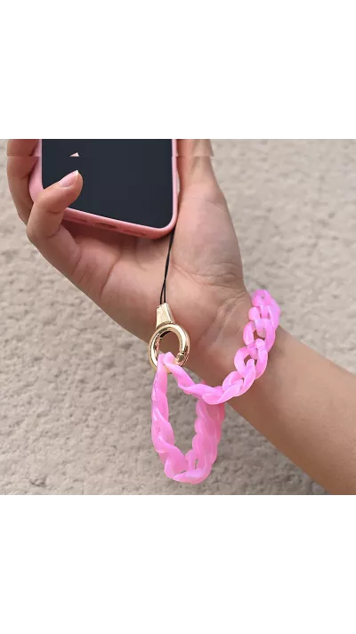 Bracelet universel attache pour coque/fourre téléphone chaine colorée - Rose foncé