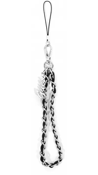 Chaînette Guess maillons en métal et similicuir avec pendentif charm - Noir et argent
