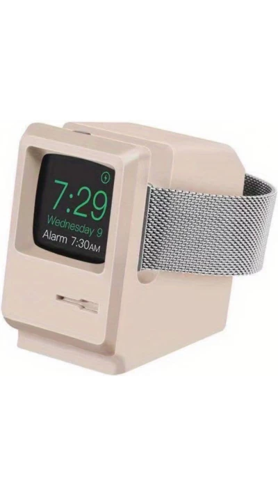 Support look Macintosh ordinateur rétro en silicone pour charger Apple Watch  - Blanc