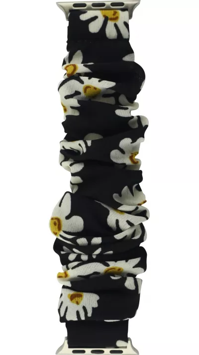 Bracelet tissu chouchous fleurs noir - Apple Watch 38/40/41/42 mm