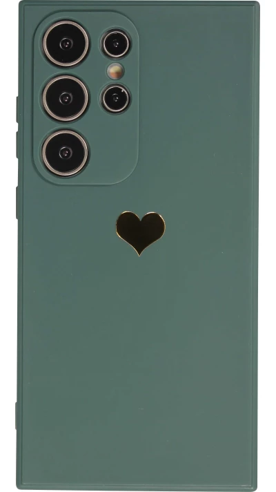 Coque Samsung Galaxy S24 Ultra - Silicone Mat Coeur doré - Vert foncé