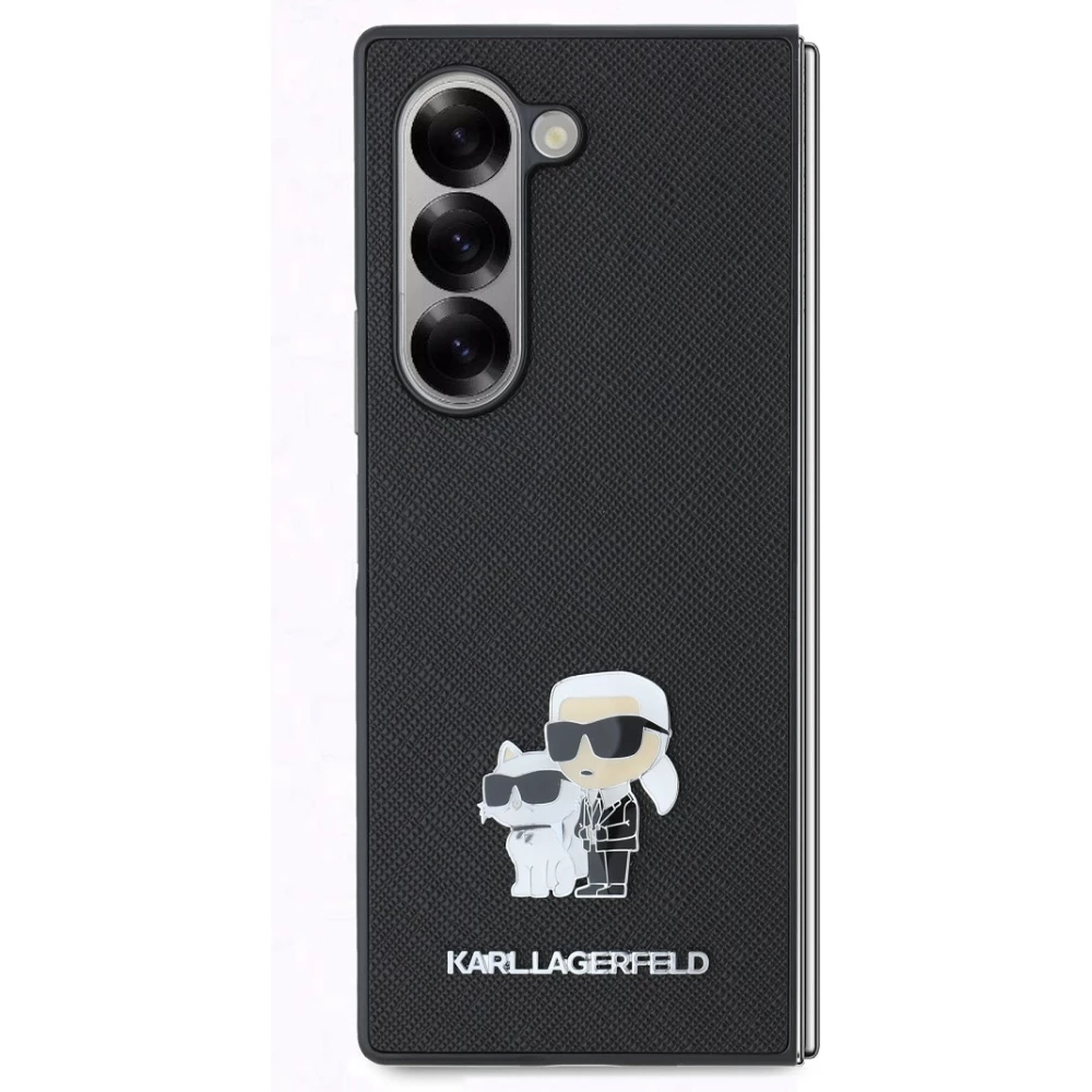 Galaxy Z Fold6 Case Hülle - Karl Lagerfeld Saffiano mit Karl und Choupette Metall-Logo - Schwarz
