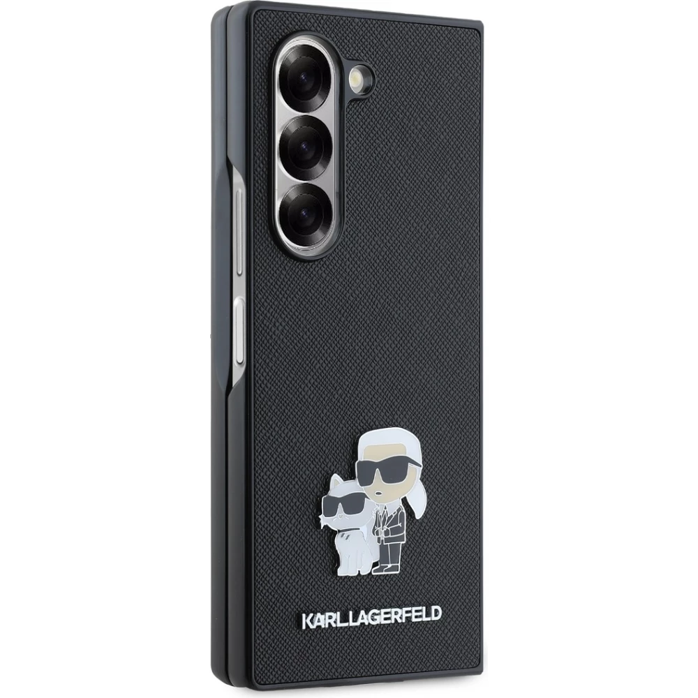 Galaxy Z Fold6 Case Hülle - Karl Lagerfeld Saffiano mit Karl und Choupette Metall-Logo - Schwarz