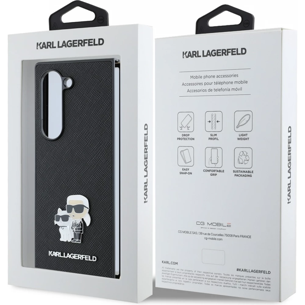 Galaxy Z Fold6 Case Hülle - Karl Lagerfeld Saffiano mit Karl und Choupette Metall-Logo - Schwarz