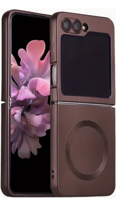 Coque Samsung Galaxy Z Flip6 - Silicone souple pliable avec MagSafe et protection caméra - Brun
