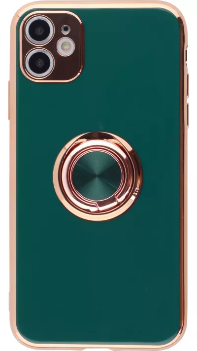 Hülle iPhone 7 Plus / 8 Plus - Gummi Bronze mit Ring - Dunkelgrün