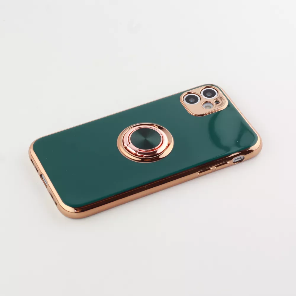 Hülle Samsung Galaxy S25 Ultra - Gummi Bronze mit Ring - Dunkelgrün