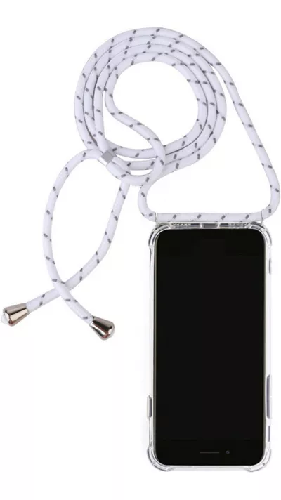 Hülle iPhone 16e - Gummi transparent mit Seil - Weiss gefleckt