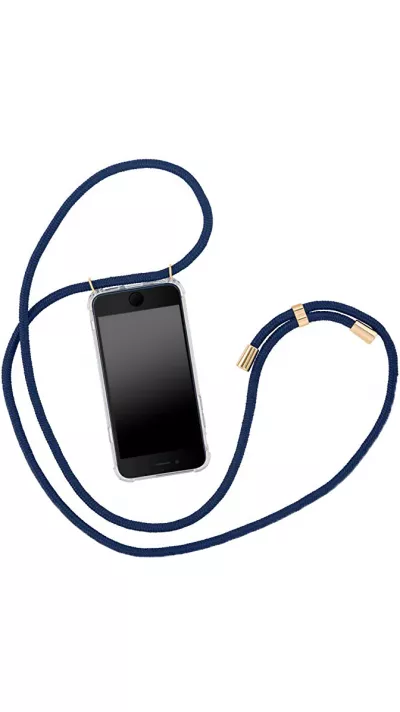 Hülle iPhone 15 Pro - Gummi transparent mit Seil blau