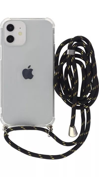 Hülle iPhone 15 Pro - Gummi transparent mit Seil schwarz - Gold