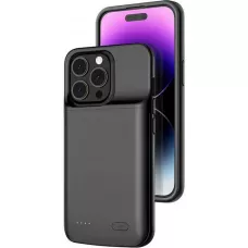 iPhone 15 Pro Max / iPhone 15 Plus Case Hülle - Gummi Silikon integrierte 5000mAh Power Bank - Schwarz
