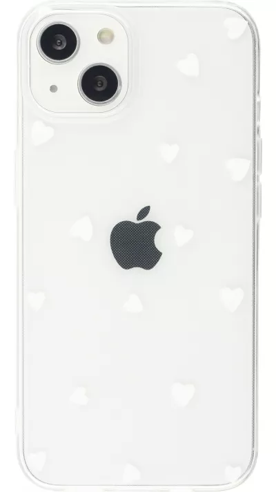 Coque iPhone 14 - Gel petit coeur transparent - Blanc