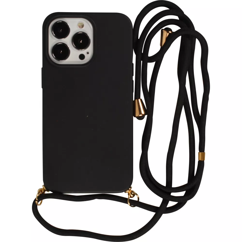 iPhone 16 Pro Case Hülle - Bio Eco-Friendly Vegan mit Handykette Necklace - Schwarz