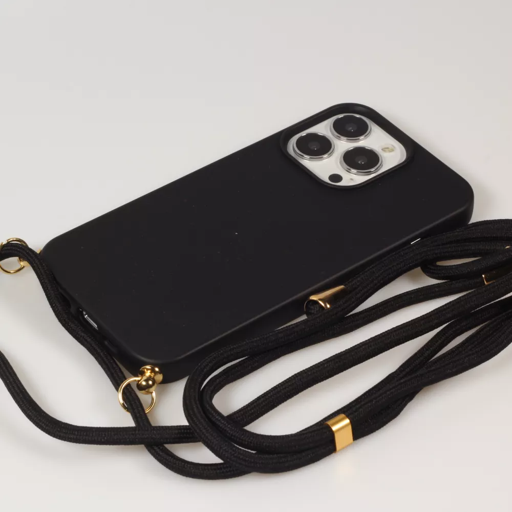 iPhone 16 Pro Case Hülle - Bio Eco-Friendly Vegan mit Handykette Necklace - Schwarz