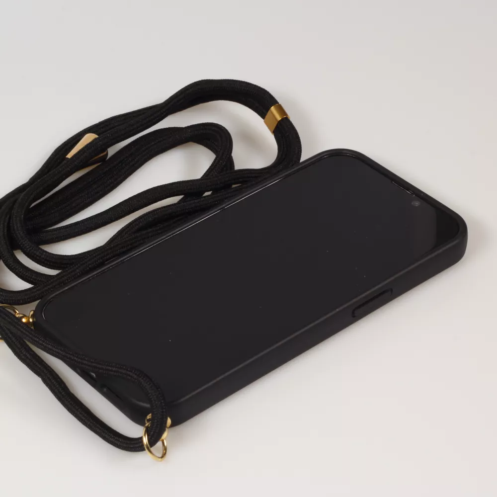 iPhone 16 Pro Case Hülle - Bio Eco-Friendly Vegan mit Handykette Necklace - Schwarz