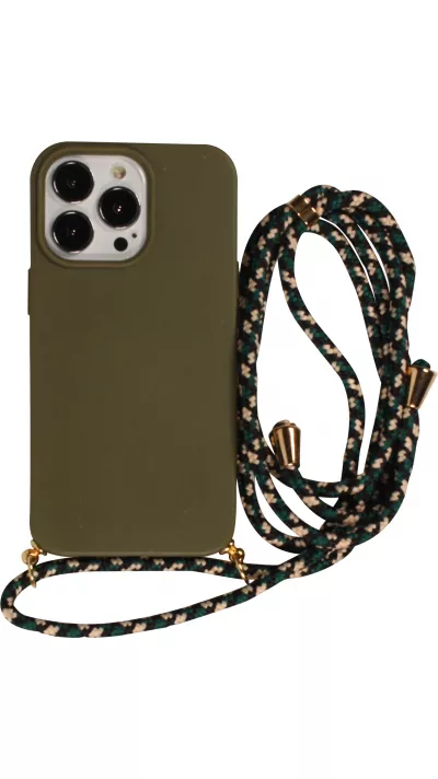 iPhone 15 Pro Case Hülle - Bio Eco-Friendly Vegan mit Handykette Necklace - Dunkelgrün