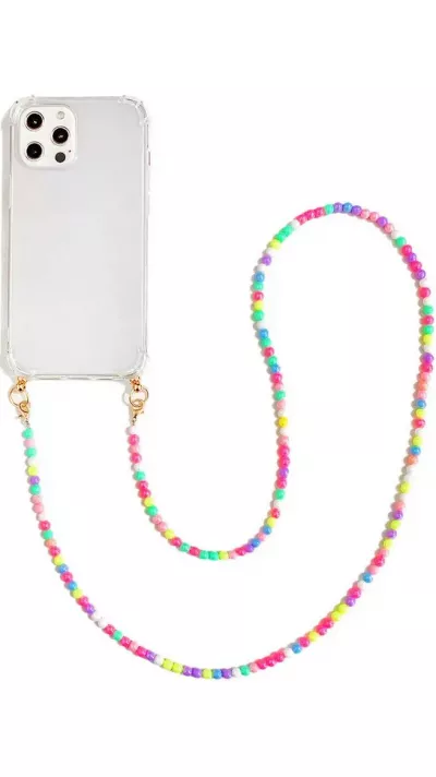 Coque iPhone 14 Pro Max - Gel transparente avec chaine en perle intégrée multicolorée