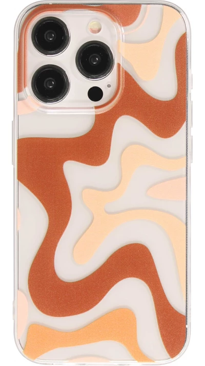 iPhone 15 Pro Case Hülle - Gummi Silikon farbige Wellen - Café Mocha