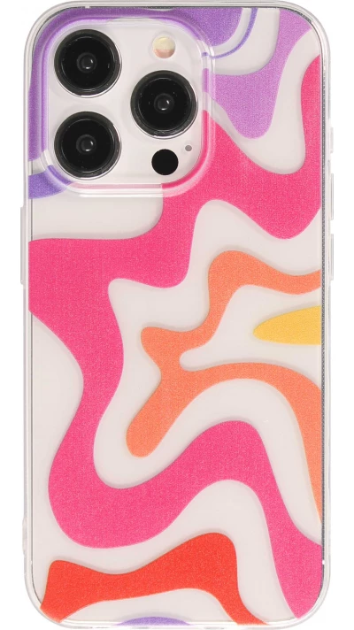 iPhone 15 Pro Case Hülle - Gummi Silikon farbige Wellen - Lavender sunset
