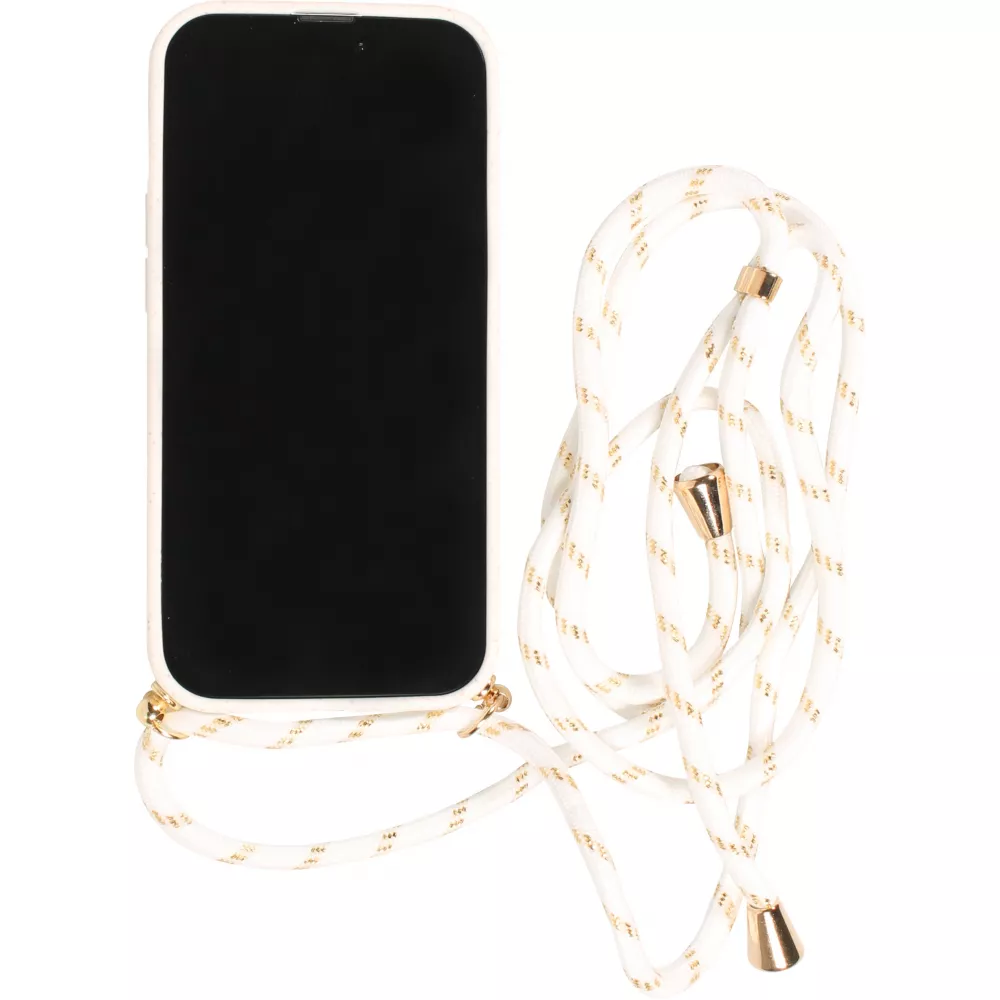 iPhone 15 Pro Case Hülle - Bio Eco-Friendly Vegan mit Handykette Necklace - Weiss