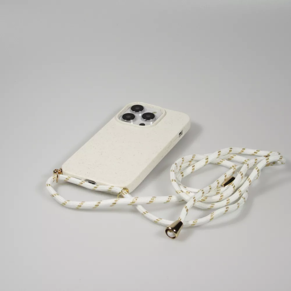 iPhone 15 Pro Case Hülle - Bio Eco-Friendly Vegan mit Handykette Necklace - Weiss