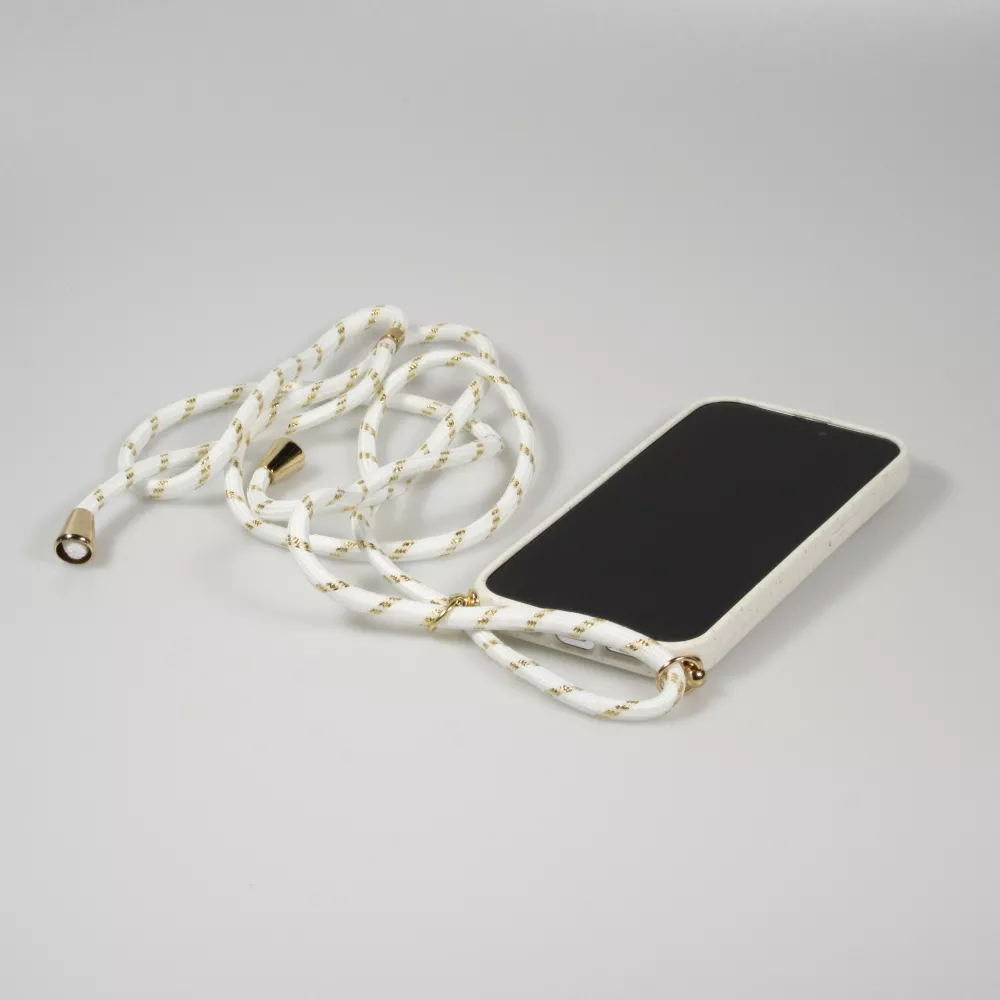 iPhone 15 Pro Case Hülle - Bio Eco-Friendly Vegan mit Handykette Necklace - Weiss