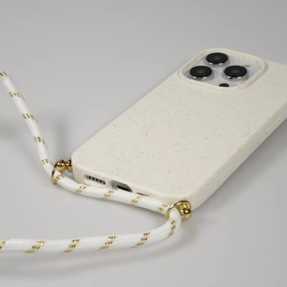 iPhone 15 Pro Case Hülle - Bio Eco-Friendly Vegan mit Handykette Necklace - Weiss