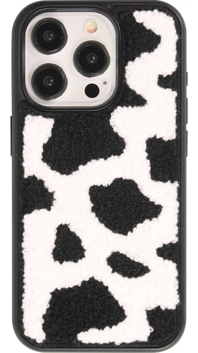 iPhone 15 Pro Case Hülle - Silikon mit Tufting Oberfläche Effekt Kuh-Haut - Schwarz