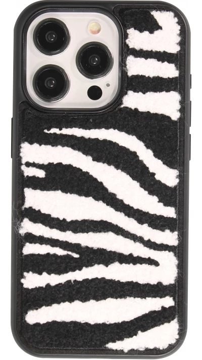 iPhone 15 Pro Case Hülle - Silikon mit Tufting Oberfläche Effekt Zebra-Haut - Schwarz