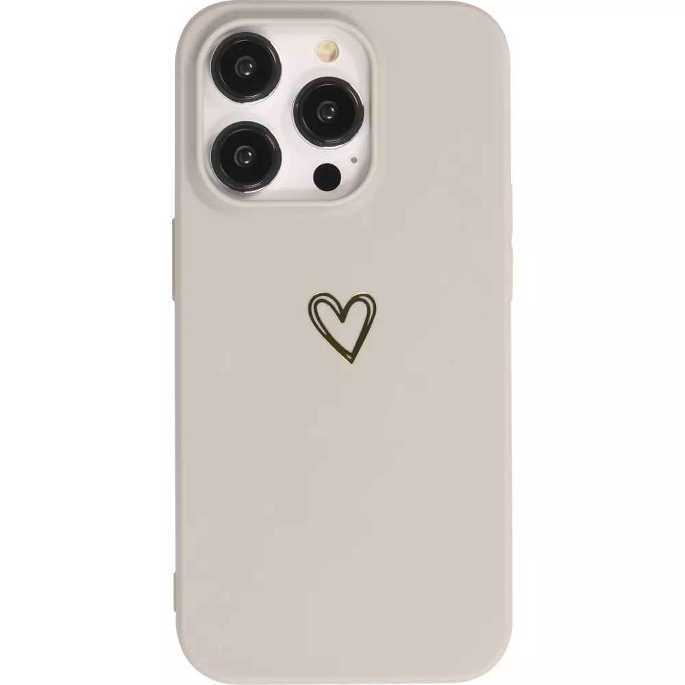 iPhone 16 Pro Max Case Hülle - Silikon matt Herzdesign gold - Grau