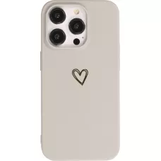 iPhone 16 Pro Max Case Hülle - Silikon matt Herzdesign gold - Grau