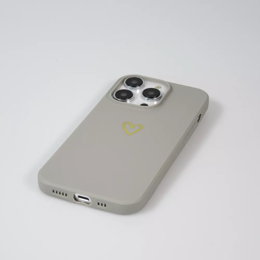 iPhone 16 Pro Max Case Hülle - Silikon matt Herzdesign gold - Grau