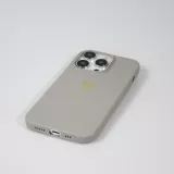 iPhone 16 Pro Max Case Hülle - Silikon matt Herzdesign gold - Grau