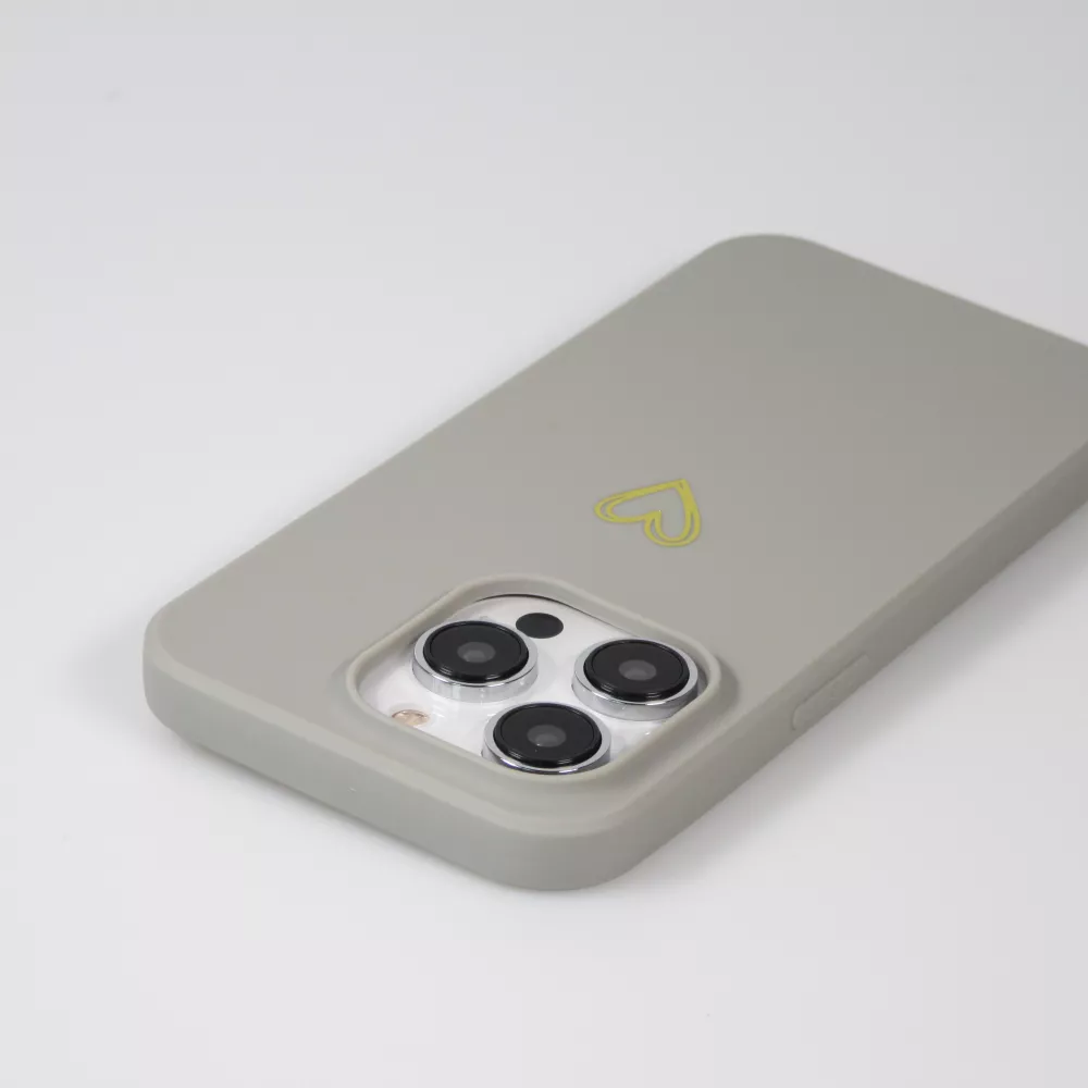 iPhone 16 Pro Max Case Hülle - Silikon matt Herzdesign gold - Grau