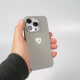 iPhone 16 Pro Max Case Hülle - Silikon matt Herzdesign gold - Grau
