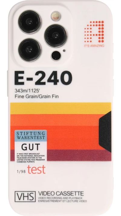 iPhone 15 Pro Case Hülle - Silikon Gummi vintage video cassette E-240 - Weiss